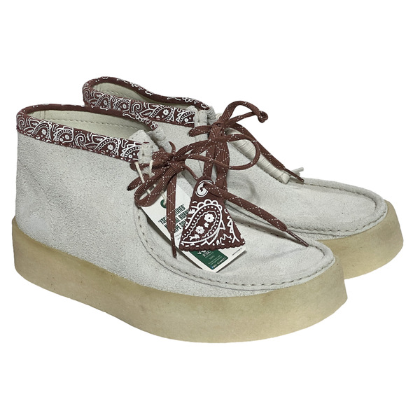 CLARKS ORIGINALS WHITE SUEDE PAISLEY TRIM WALLABEE CUP MOCCASIN BOOTS SIZE 11.5 - Picture 1 of 15